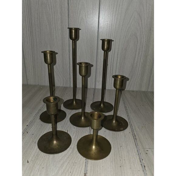 Vintage Brass Graduated Candlestick Holders 9\'\' to 3\'\' 7 PC Hollywood Regency